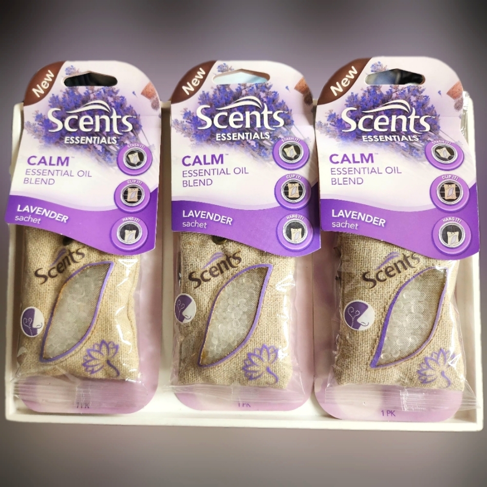 NWT 》3×《 SCENTS ESSENTIALS CALM ESSENTIAL OIL BLEND LAVENDER SACHETS!